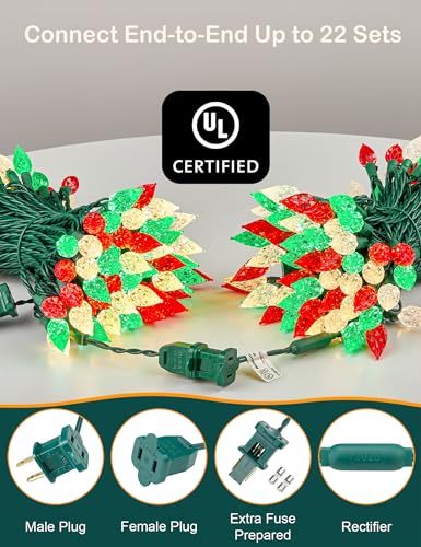 Christmas String Lights Outdoor 50ft 100 LED Faceted C6 - Red White Green