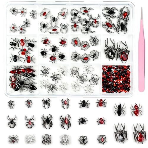 Halloween Nail Charms and Rhinestones Set - Spider Alloy Gems for DIY Nail Art