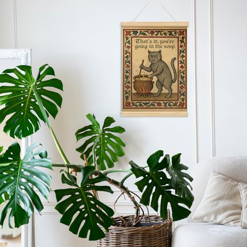 Funny Medieval Cat Wall Poster Hanger Frame - Soup Cat Design, 12x16