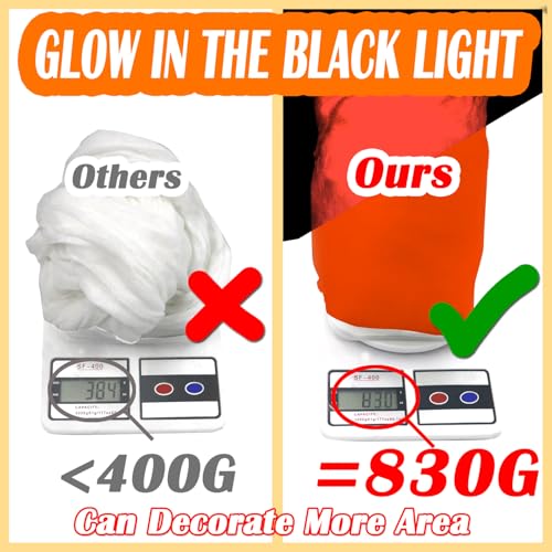 Orange Giant Spider Web Set - 1400 Sqft Glow in The Dark Halloween Decorations with Blacklights