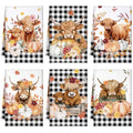 Preboun Highland Cow Kitchen Towels Set - Fall Plaid Dish Towels, Black / Grid, 6 pcs