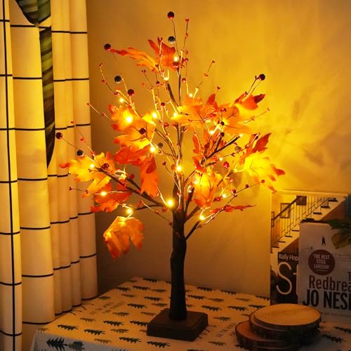 Lighted Fall Maple Tree Decor for Home & Events - Autumn Table Centerpiece