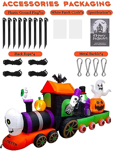 13Ft Halloween Inflatable Train Decoration with Ghost & Pumpkins - Outdoor Yard Decor - Variation of Halloween-Train