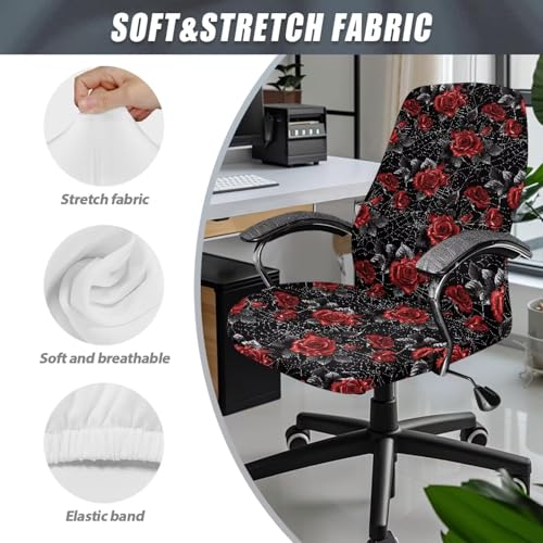 Talayituse Rose Spider Web Print Office Computer Chair Cover - Large, Washable & Stretchable Halloween Decor