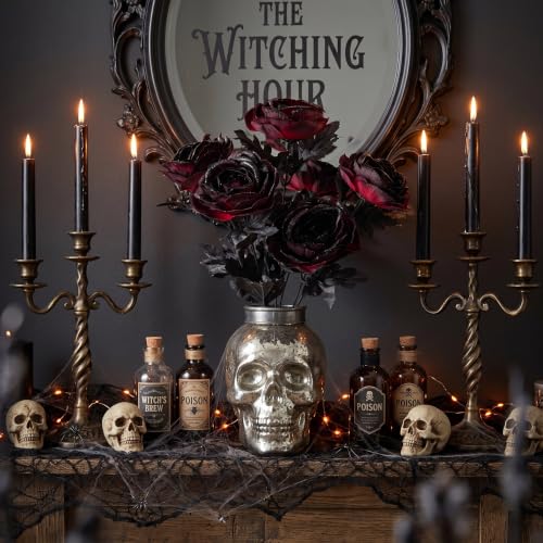Burgundy Artificial Roses Bouquet Gothic Halloween Decor - Set of 2