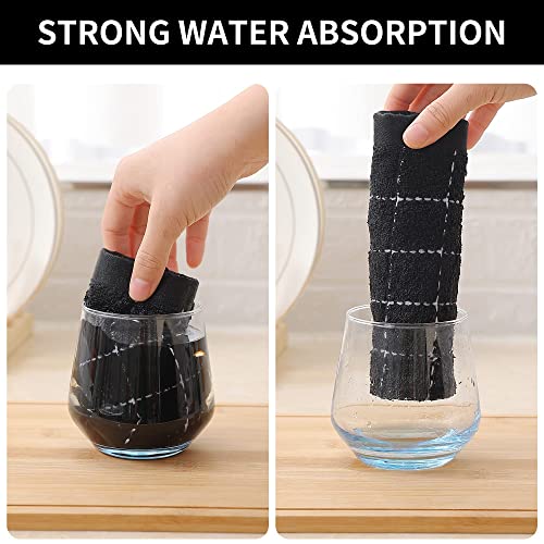 Black Cotton Kitchen Towels 13x28 Inches - 10 Pack, Absorbent & Soft