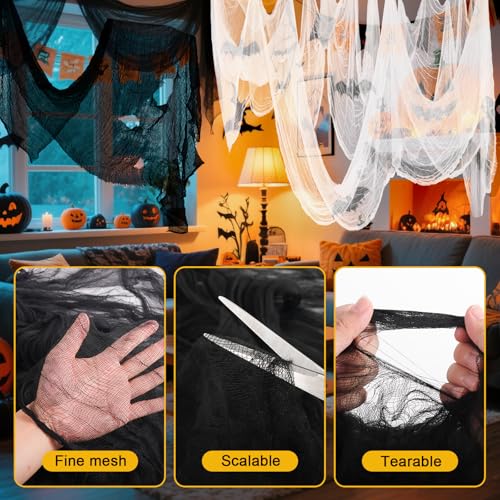 Halloween Creepy Cloth Set - Black & White Gauze Fabric 200x40 Inches - Spooky Outdoor Indoor Decorations - Variation: 40x200in / Black+White