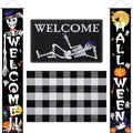 Halloween Welcome Doormat Set with Skeleton Banners and Rug - Fall Porch Decor