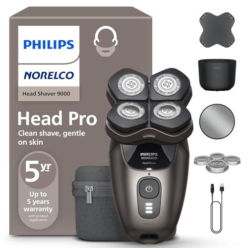 Electric Head Shaver Pro 9000 Series with Black Variation, 360° Flexing Head & Travel Case