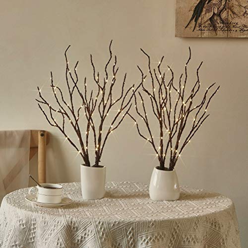 Brown Lighted Branches 18IN with Warm White LED & Timer - 2 Set for Christmas Wedding Party Decoration