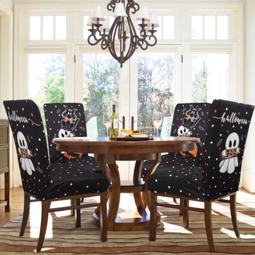 Halloween Chair Covers Set of 4 Black Cat Ghost Pumpkin - One Size