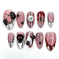 Halloween Fake Nails Short Almond Spider Blood Drip Design - Variation 29