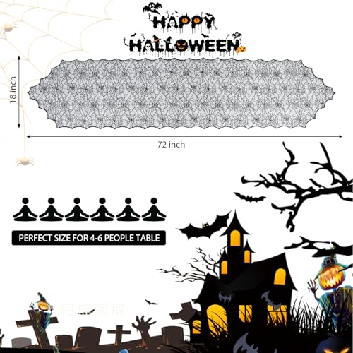 Halloween Black Lace Spider Web Table Runner - 18x72 Inch for Party Decor (Variation of THIS listing Spider Web 02)