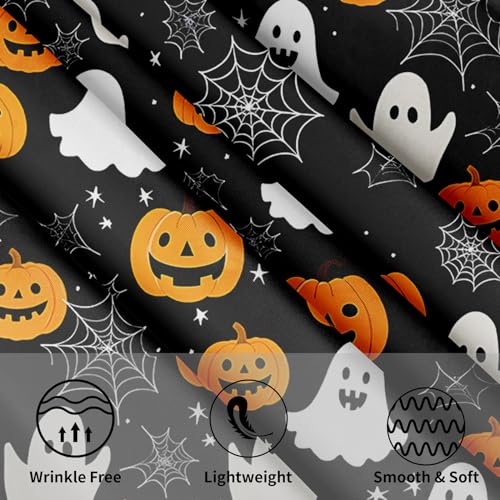 Halloween Round Tablecloth 60 Inch Pumpkin Ghost Spider Web Design - Black Orange