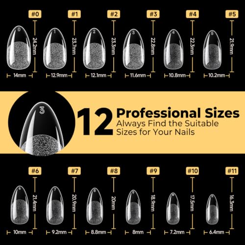 Medium Almond Gel Nail Tips - 600 Pieces, Pre Etched, Traceless, Soak-Off