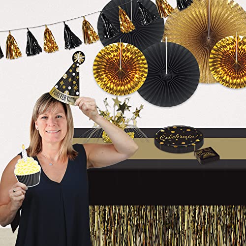 Black & Gold Striped Table Cover - 3 Pack for Party & Graduation Events