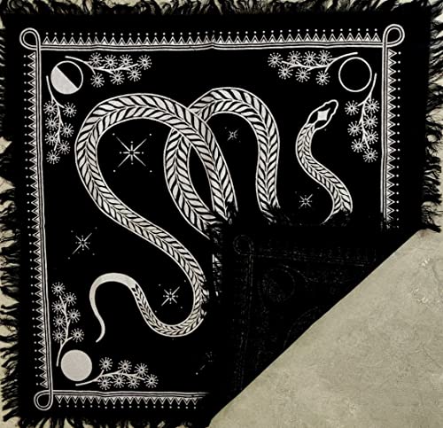18x18 Inch Tarot Altar Cloth with Silver Snake - Handmade Cotton Witchcraft Table Cover