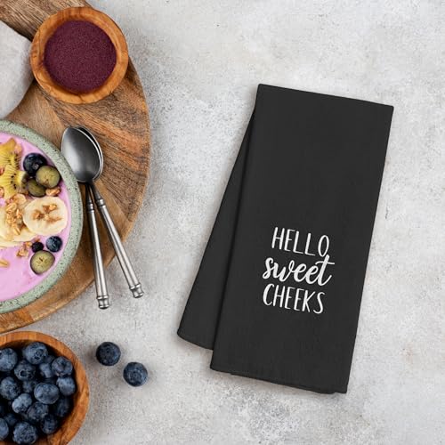 WFSM Hello Sweet Cheeks Decorative Hand Towels Black 16x24 - Funny Bathroom Gift