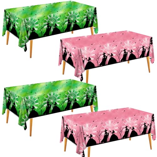 Pink and Green Witch Themed Disposable Tablecloth 54 x 108 Inches - Pack of 4