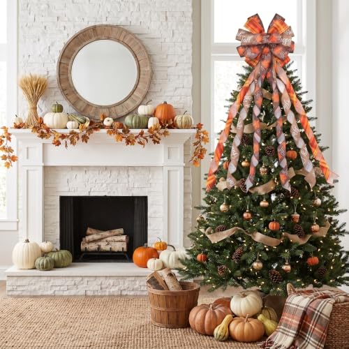 Large Fall Tree Topper Bow 52x13 Inches Pre-Tied Thanksgiving Ribbon for Wreath