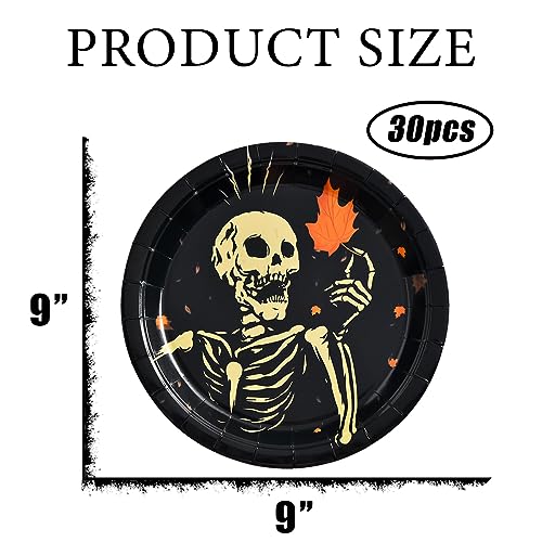 Halloween Paper Plates 30 Pack - Skeleton Design for Party Tableware