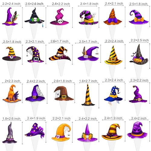 48Pcs Witch Hat Cupcake Toppers Halloween Party Decorations - Witch Hat Theme