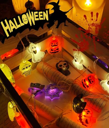 Halloween String Lights with USB Power - 8 Elements Ghosts, Witches, Spiders, Skeletons, Mummies, Pumpkins, Black Cats - Indoor Party Decorations