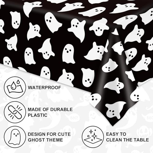 Halloween Plastic Tablecloths Black White Ghost Set - 8 Pcs 54 x 108 Inch