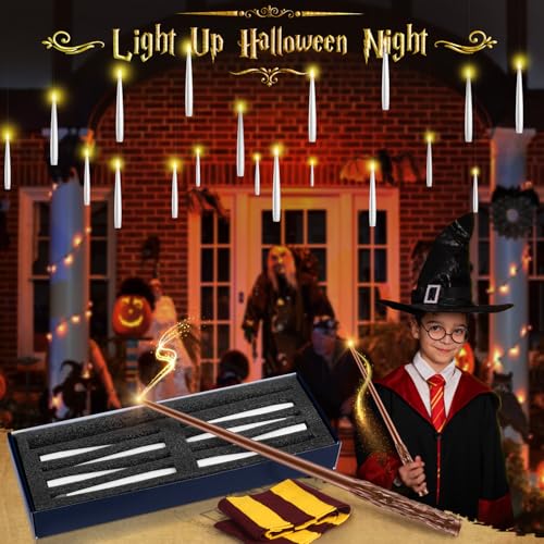 White Floating Candles with Wand - Christmas Flameless LED Hanging Candle Set