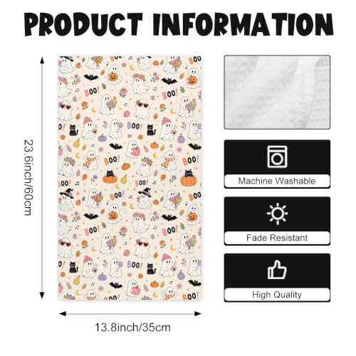 Halloween Kitchen Towels Set - Ghost Cream Dish Hand Towels, 2 Pcs, Variation Towel23