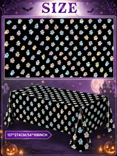 Halloween Ghost Tablecloth Set - 2 Pcs Waterproof 54x108 Inch Black Disposable Cover