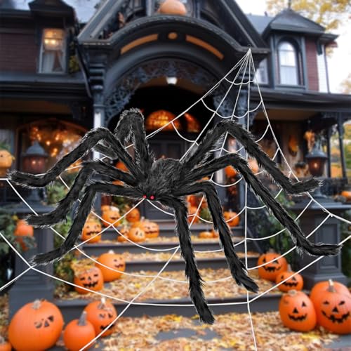 Halloween Spider Web with 59-Inch Giant Spider Indoor Outdoor Decor Set