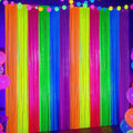 Glow in The Dark Neon Rainbow Foil Fringe Curtain - Party Backdrop & Decor