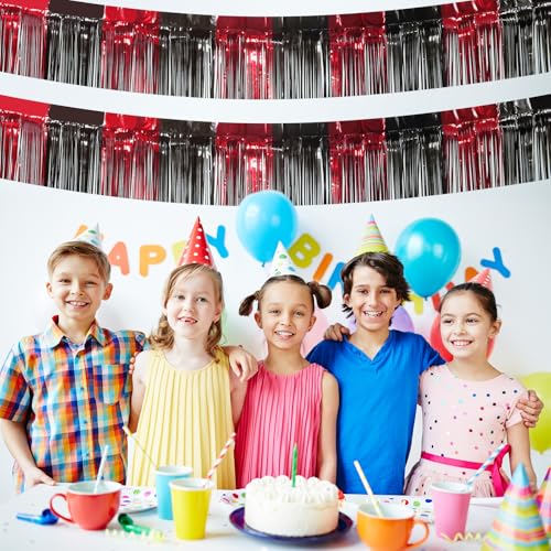 10 Feet Black and Red Foil Fringe Garland Party Decor - Set of 10