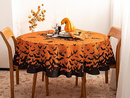 Halloween Silhouettes Tablecloth - 70-Inch Round Spooky Decor for Parties
