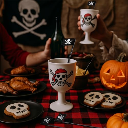 Halloween Pirate Drink Stirrer Set - Reusable 6 Inch Cocktail Flags for Parties