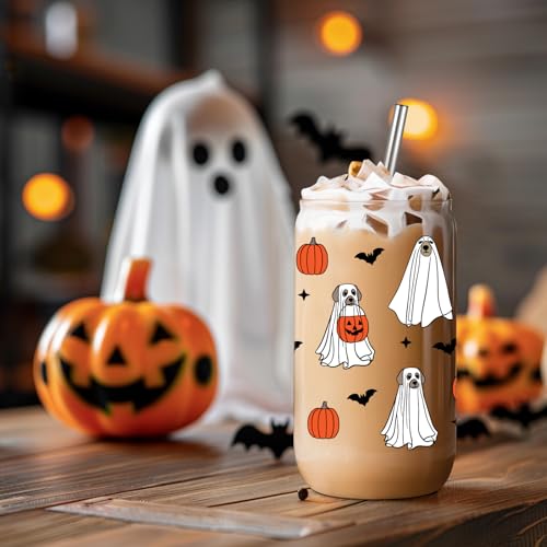 Halloween Dog Ghost Cup - Cute Pumpkin Iced Coffee Tumbler 16oz