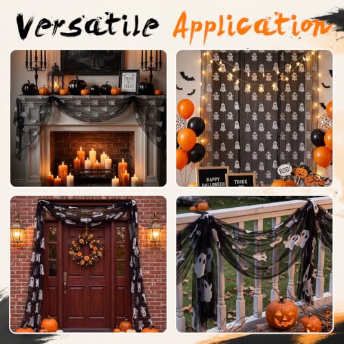 Halloween Table Runner 3 Pack Ghost Gauze 10 ft Embroidered Seasonal Decor - Variation of Ghost