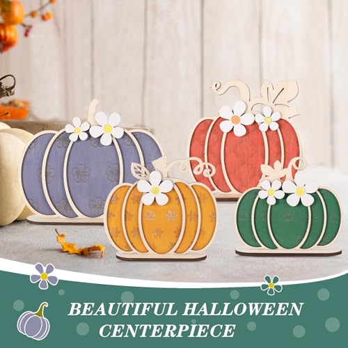 Thanksgiving Fall Pumpkin Wooden Tabletop Signs - Autumn Decor Set with Earthy Colors