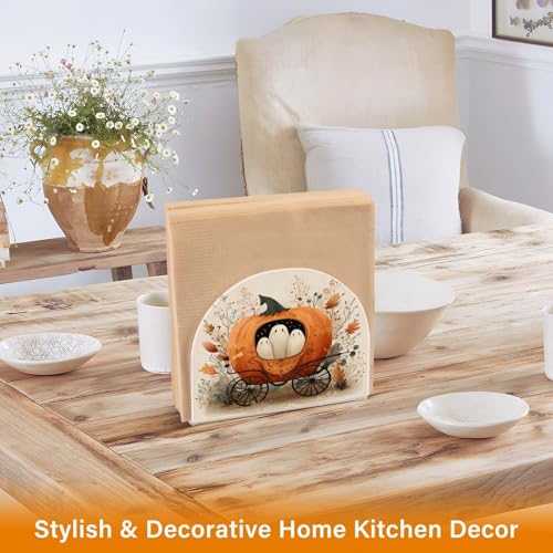 Halloween Pumpkin Plants Beige Napkin Holder - Acrylic Standing Dispenser