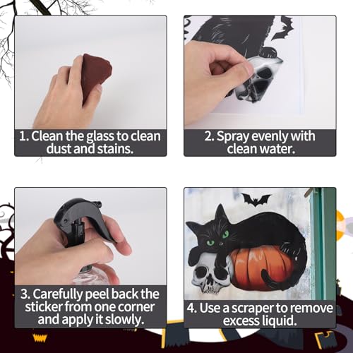 Black Cat Halloween Window Clings - 4 Sheets Spooky Party Decorations