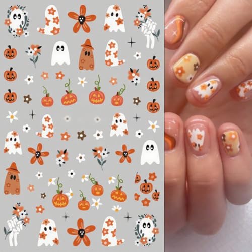 Halloween Nail Stickers Cat Pumpkin Ghost Web 6 Sheets DIY Self-Adhesive Halloween Nail Decals - Style 6