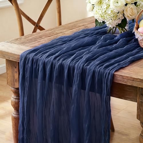 Navy Blue Table Runner 10ft Gauze Rustic Boho Wedding & Party Decor - Variation of Navy Blue-32# / 3