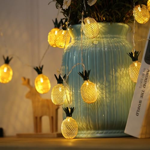 Tropical Pineapple String Lights - Battery Operated Fairy Lights for Bedroom Party Decor - 10LED Variation
