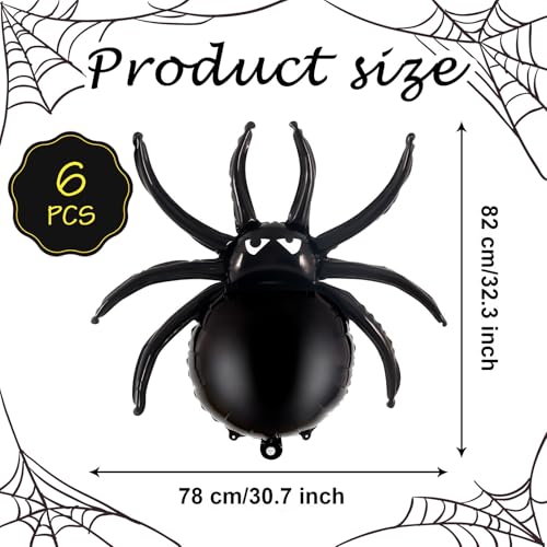 Black Spider Balloons - 33 Inch Halloween Foil Decorations - Pack of 6