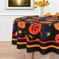Halloween Round Tablecloth 60x60 Inch Waterproof Bat Pumpkin Design - Washable Party Decor