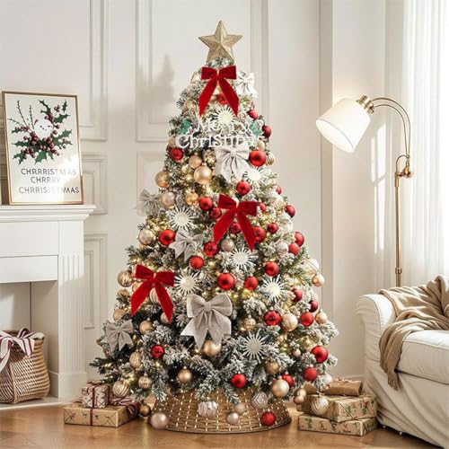 Red Velvet Christmas Tree Ornaments - Pre-Tied Bow Set for Holiday Decorations