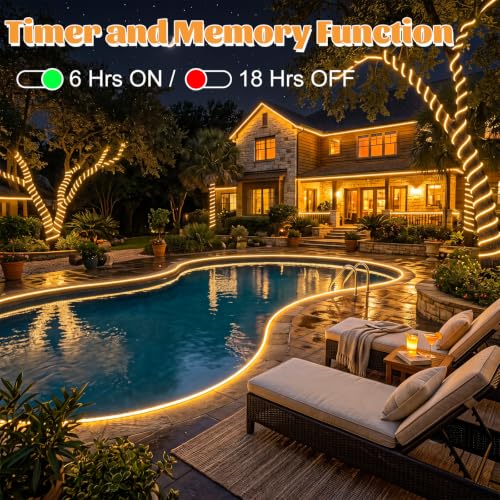 33ft 240 LED Rope Lights Outdoor Indoor Waterproof with Connectable 8 Modes - Warm White Variation