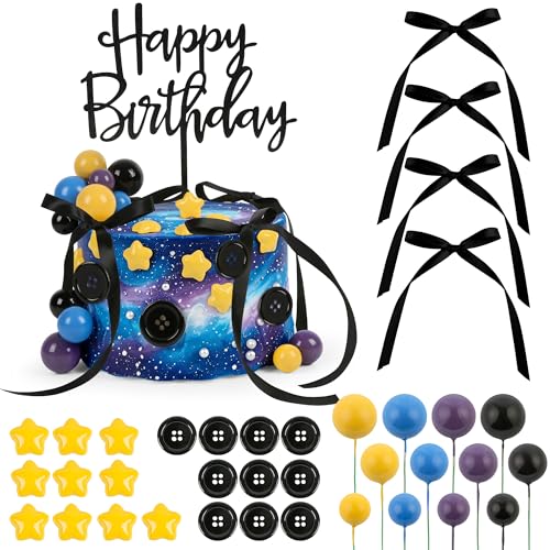 Purple Black Button Cake Topper Decorations Set for Halloween & Birthday Parties