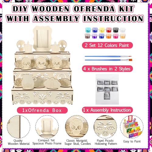 Dia De Los Muertos Ofrenda Altar Shadow Box - Traditional Wooden Decor with DIY Kit